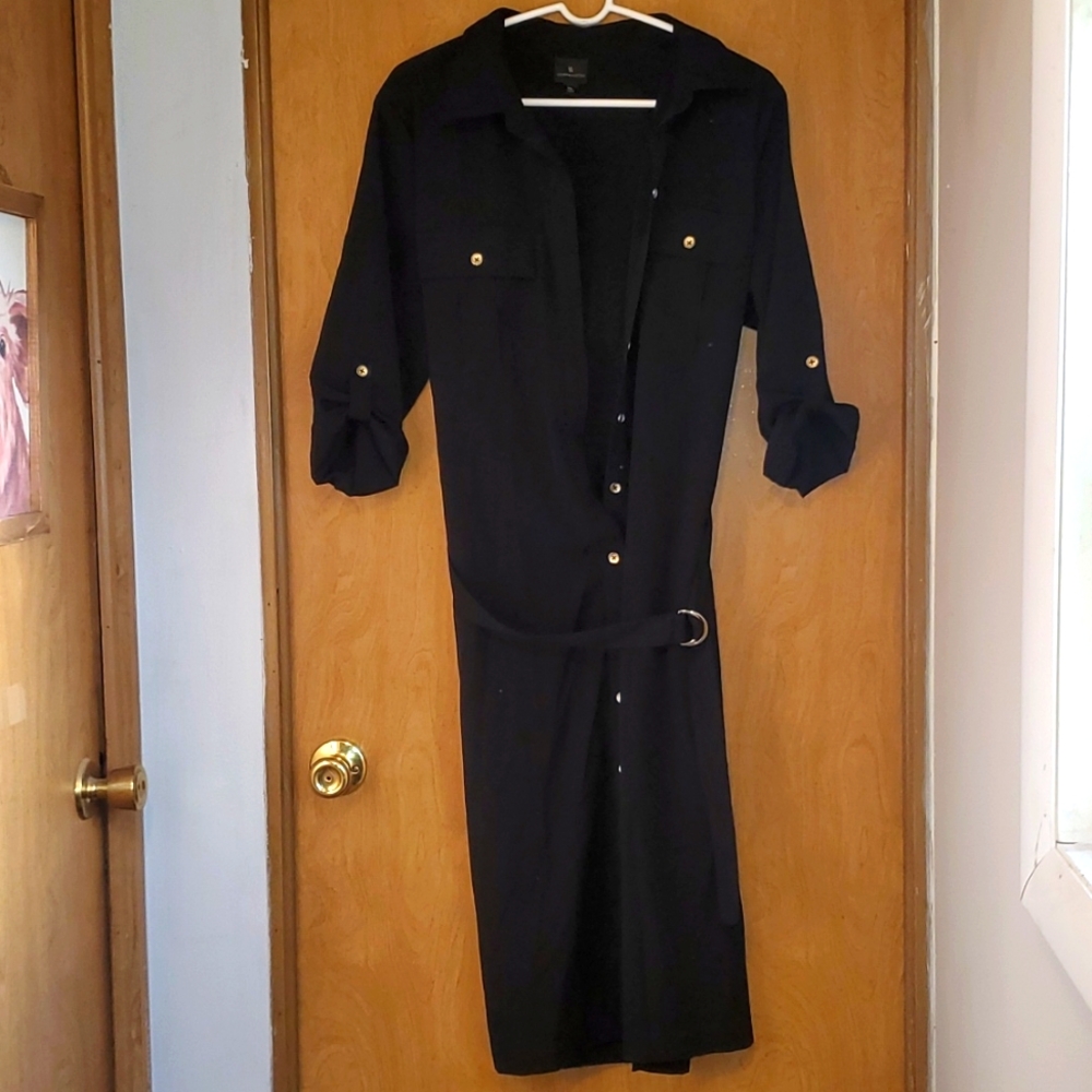 Black Button Front Sinch Waist Dress